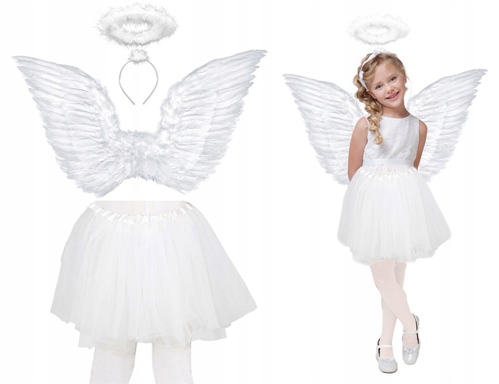 Zestaw Strój SKRZYDŁA AUREOLA SPÓDNICZKA Tutu Aniołka ANIOŁA Białe JASEŁKA
