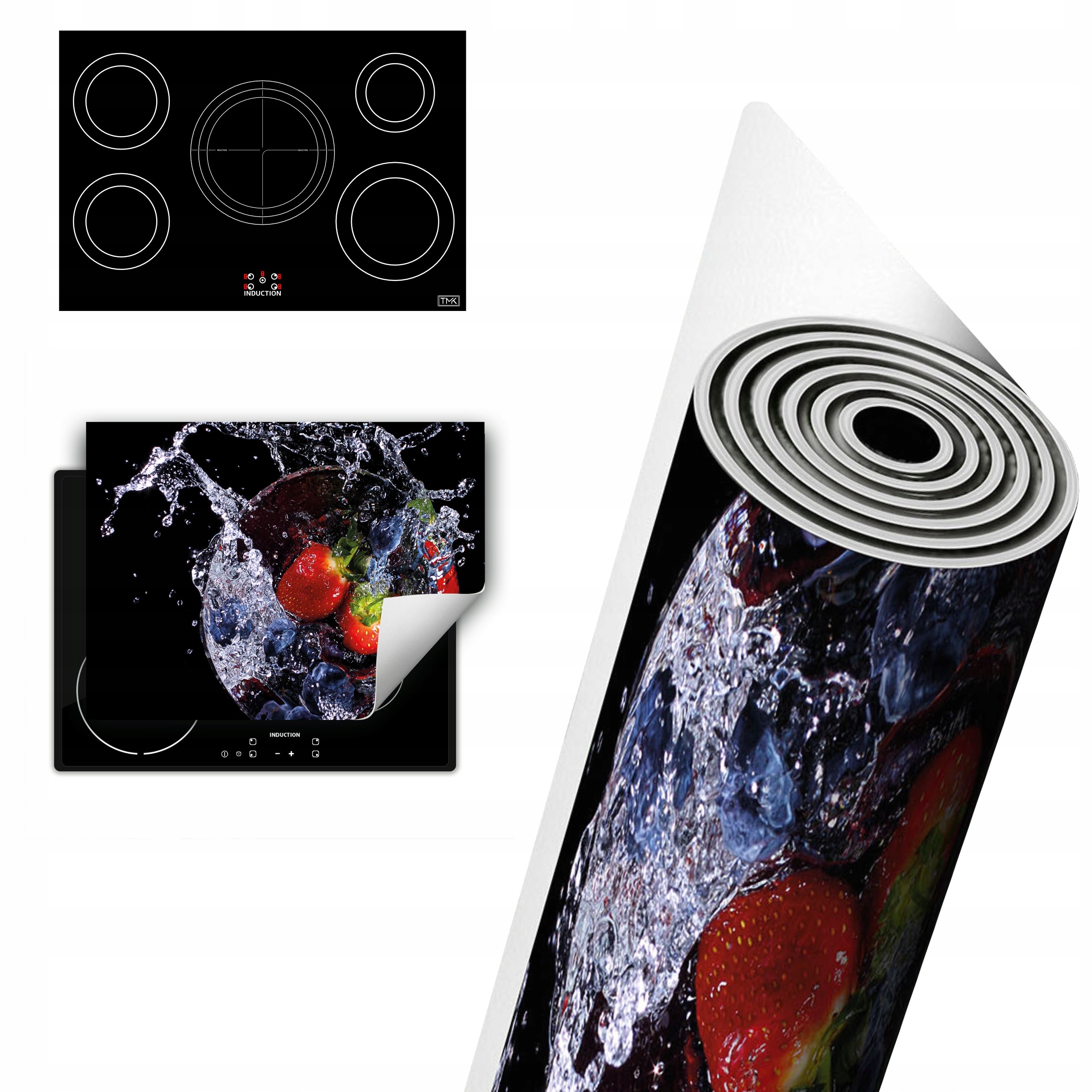 Vinylová Ochrana Na Indukci Deska 80x52 černá ovoce ve vodě