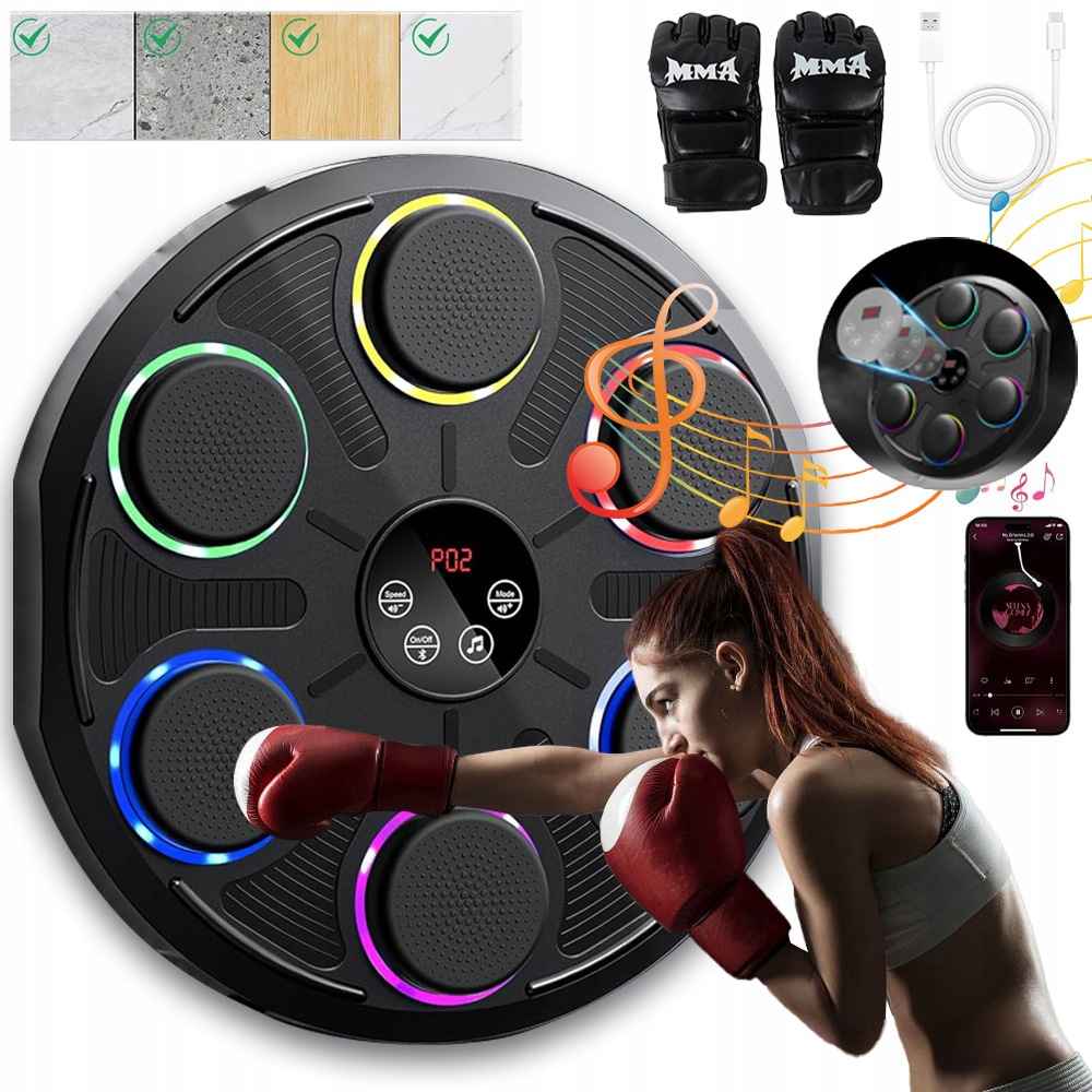 Music Boxing Machine Boxovací Stěna Bluetooth Štít Rukavice Černá Usb