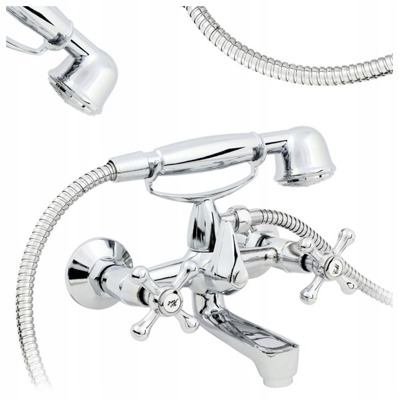Nástenná Vaňová Batéria S Retro Sprchovacím Setom, Chróm, Kúpeľňa Vysoká Kvalita