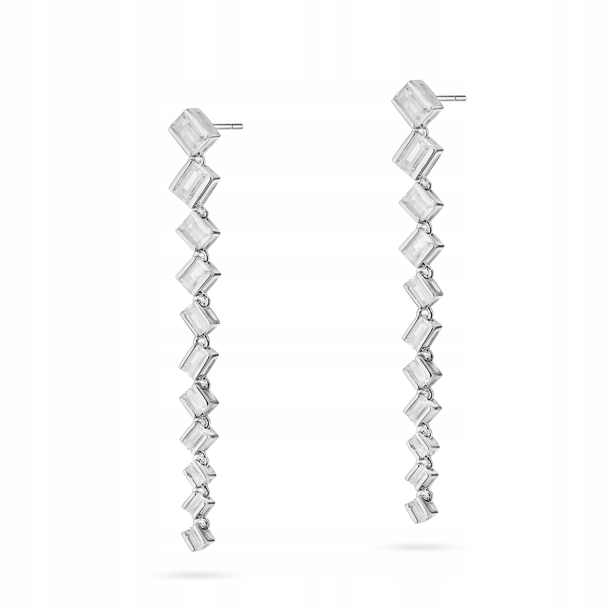 Stříbrné Náušnice ryzost 925 Dlouhý visící obdélníkový bílý Zirkony puzetový náušnic