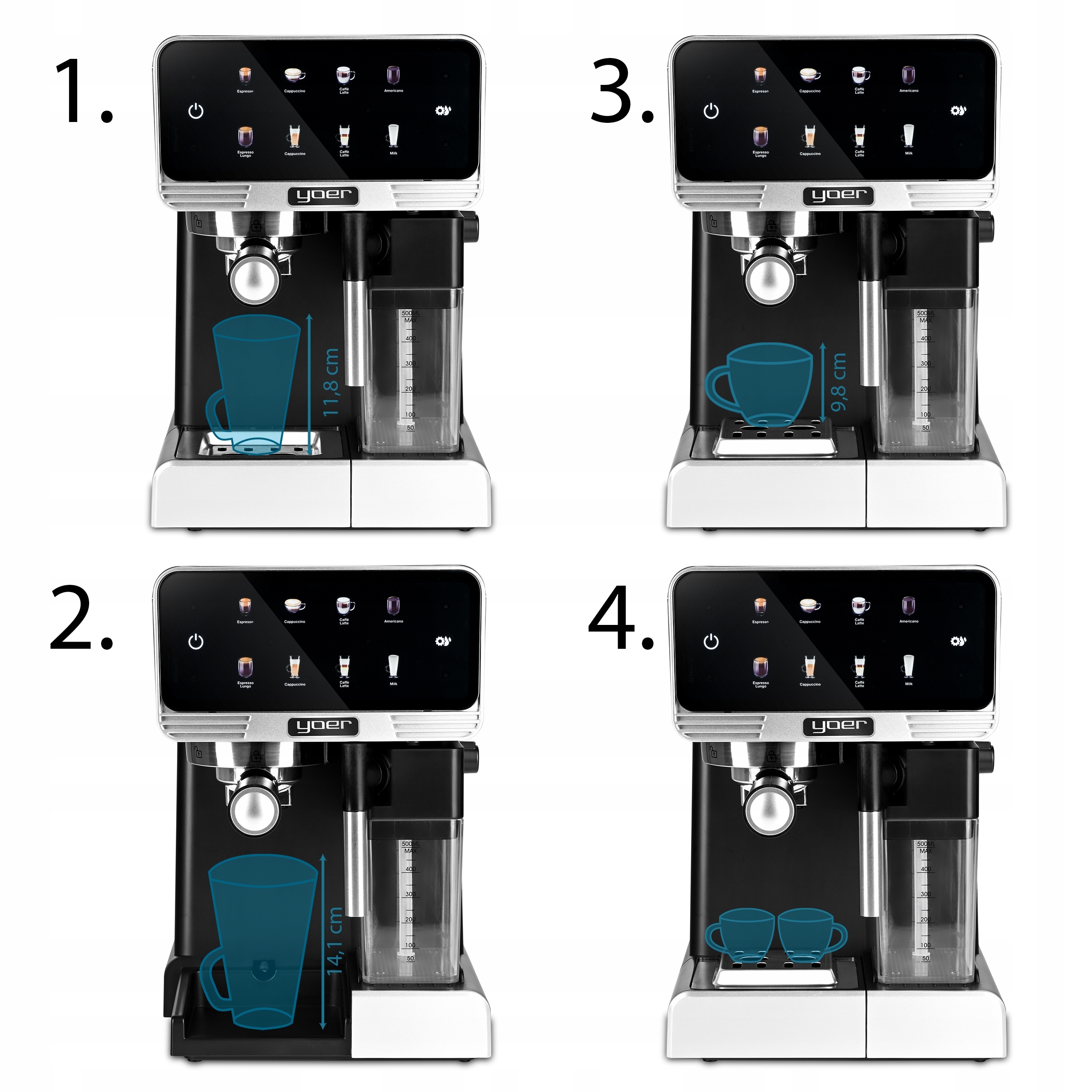 Ekspres do kawy Ciśnieniowy Yoer +LED 20bar 1350W Automatyczny +THERMOBLOCK Wbudowany młynek nie