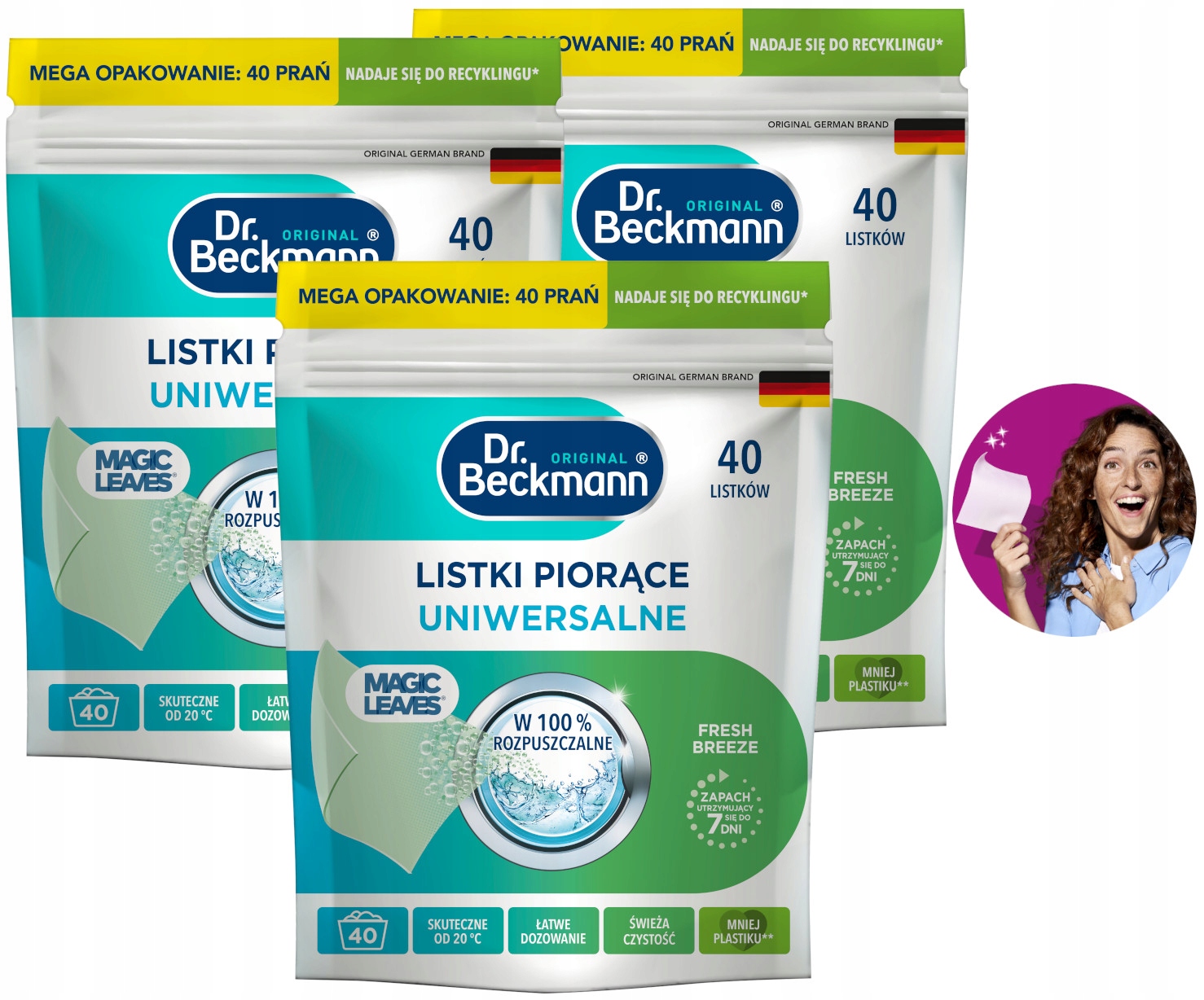 Levně Dr. Beckmann Magic Leaves Ubrousky Prací lístky Univerzální 3 x 40 ks