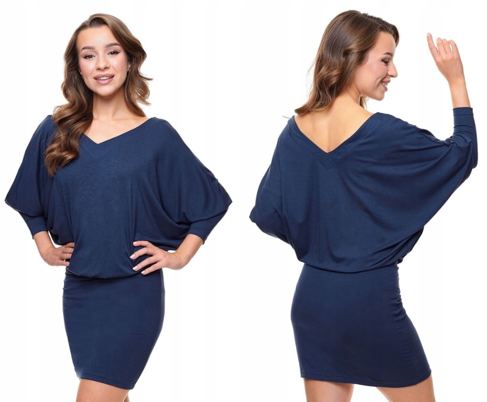 Luźna sukienka nietoperz kimono z dekoltem w serek, S/m