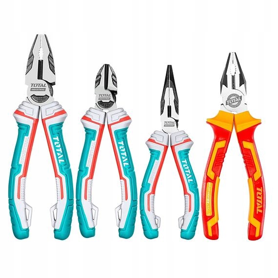 Total sada kleští 4ks Industrial, kombi 200mm, boční štipky 160mm, půlkulat