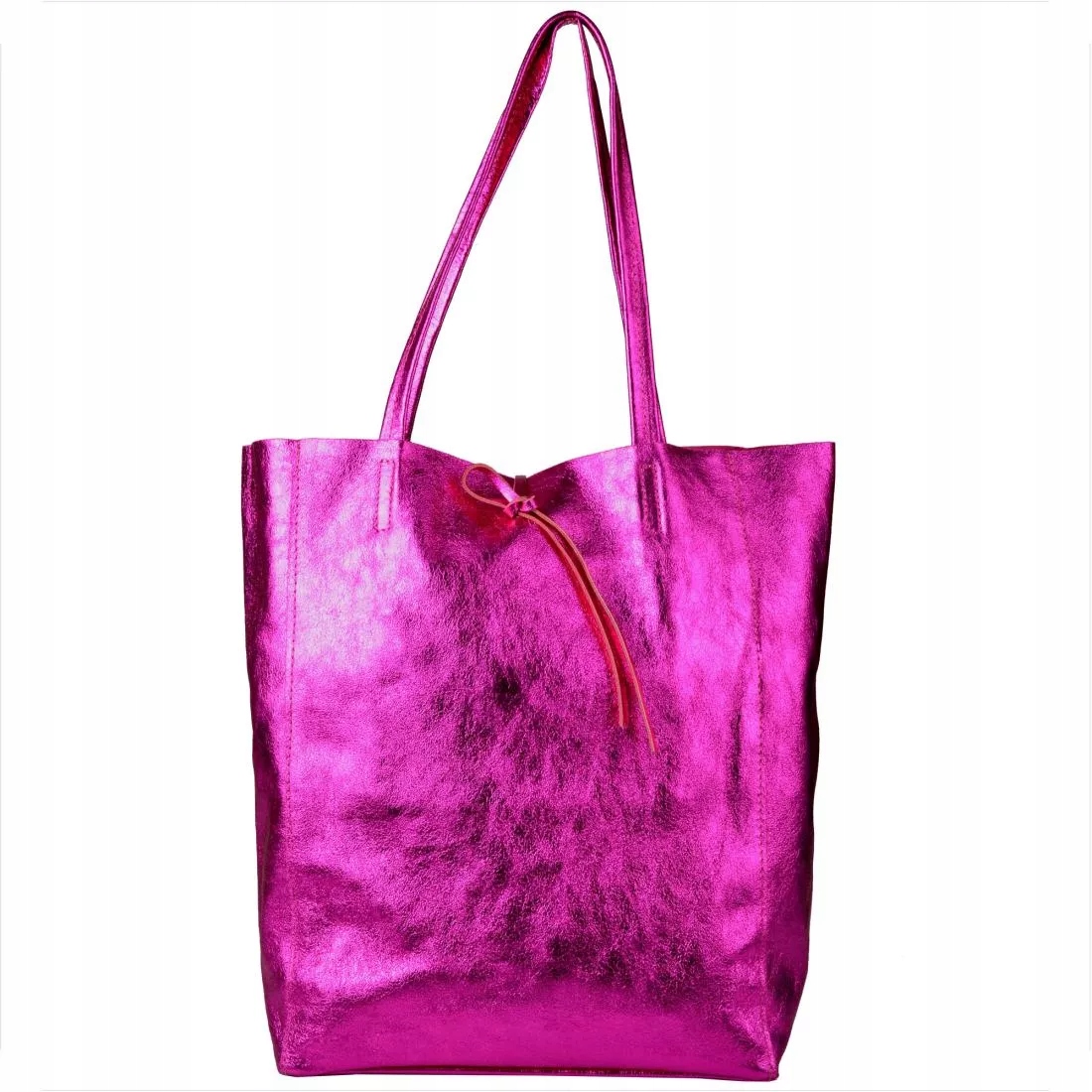 Kožená kabelka lehká shopper růžová fuchsiová metalická