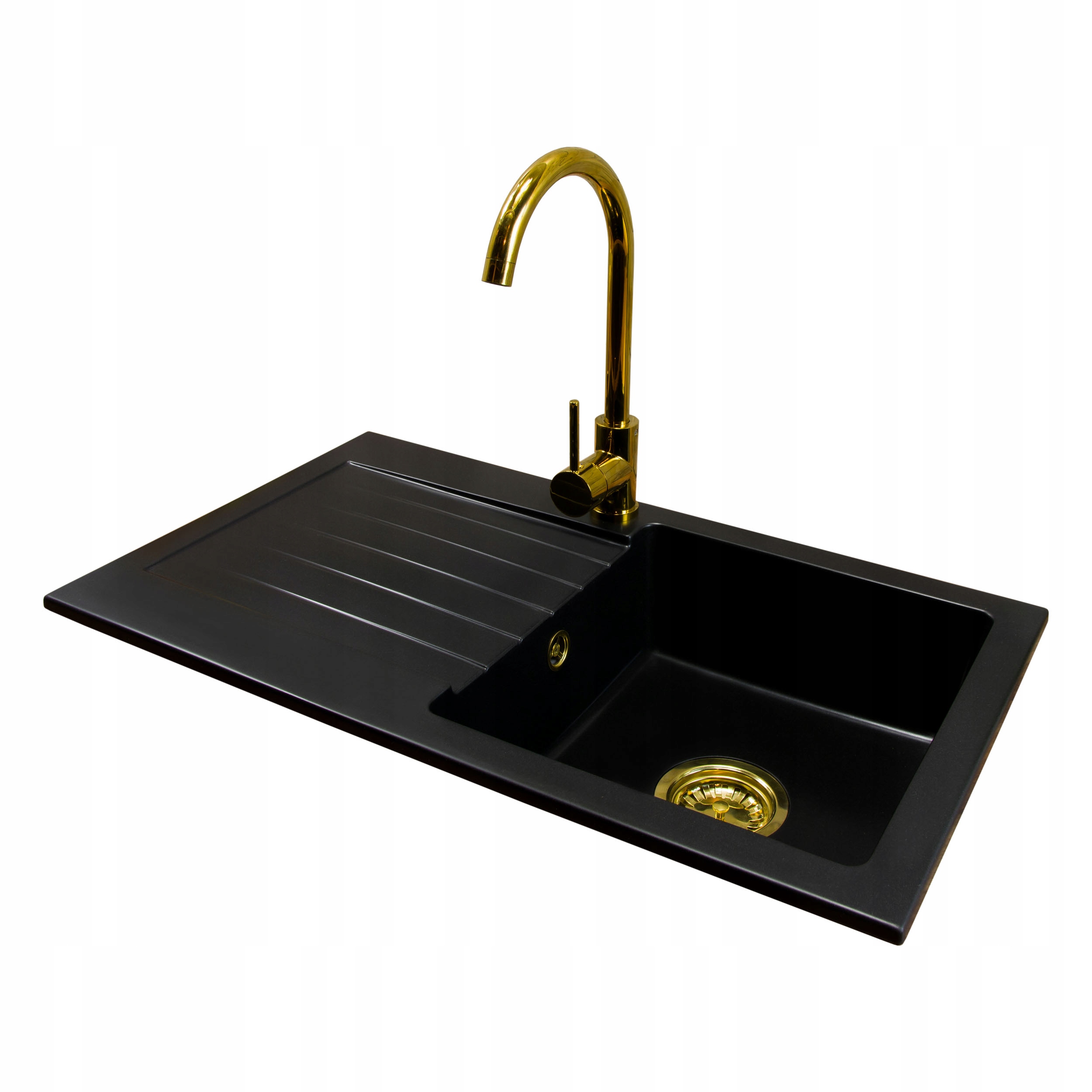 Zlewozmywak granitowy 1-kom LEON + Bateria ZŁOTO