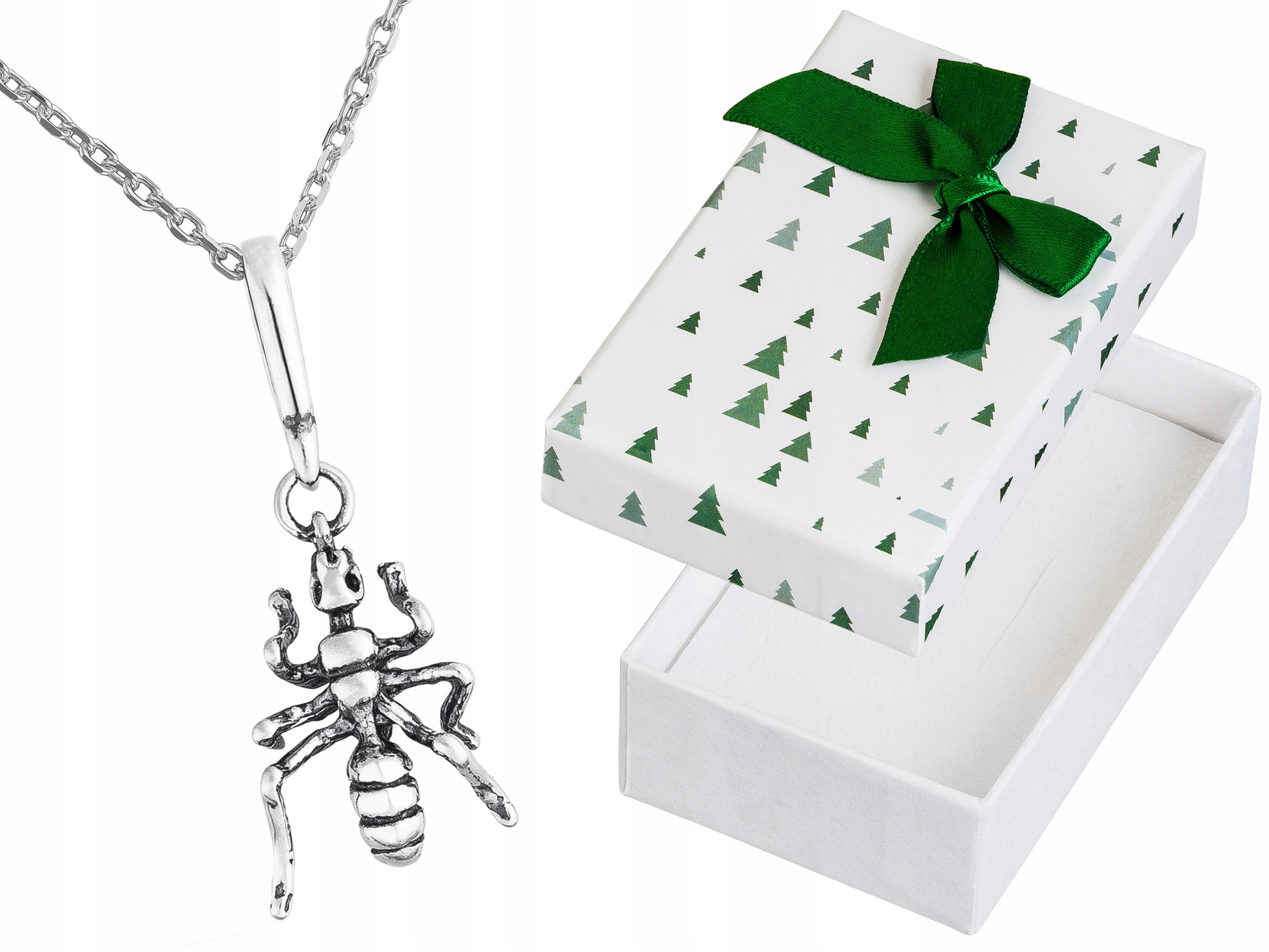 Dlouhý stříbrný oxidovaný malý náhrdelník Mravenec Hmyz Stříbro Ankr 90 cm