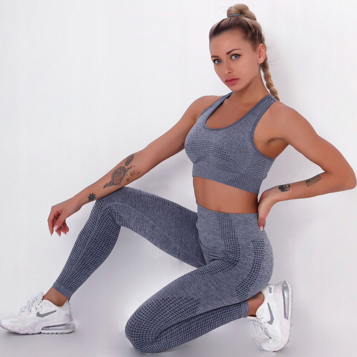 LEGGINSY damskie LEGINSY sportowe KOMPLET SPORTOWY push up Z WYSOKIM STANEM Kolor szary