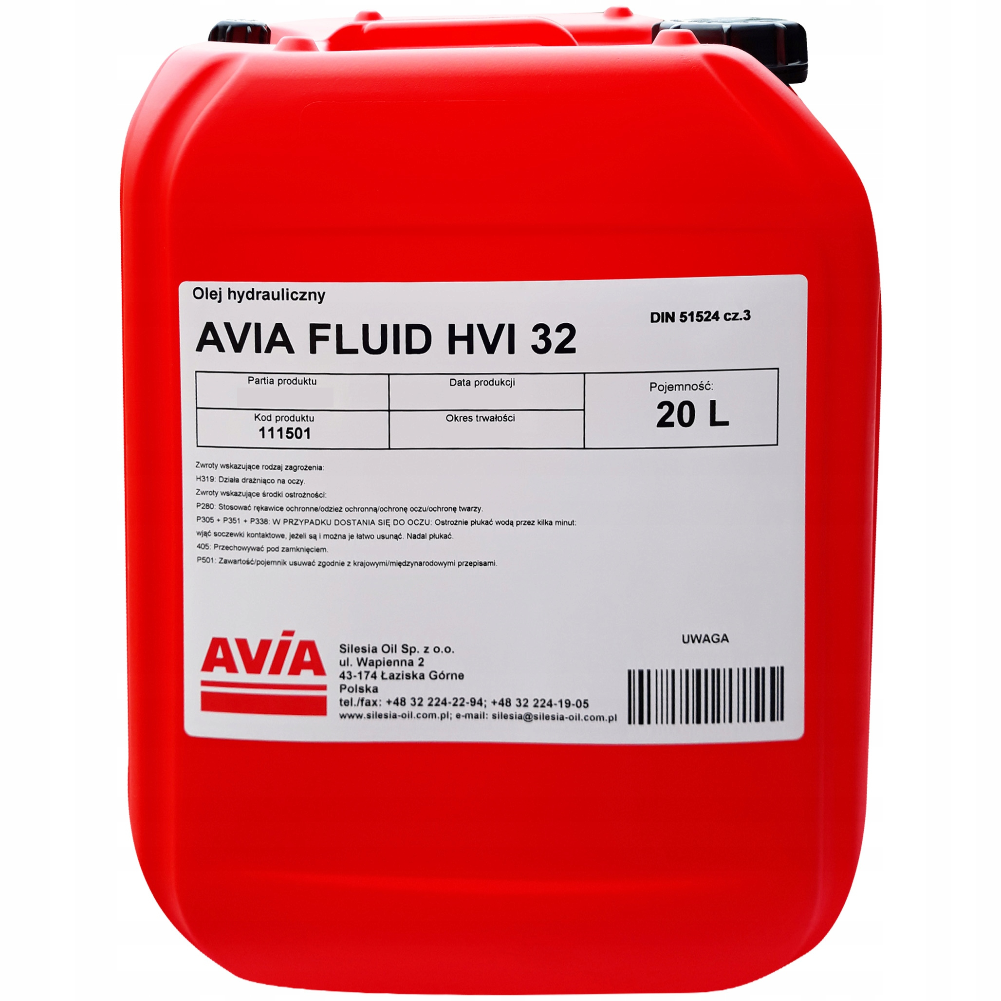 Olej hydrauliczny AVIA FLUID HVI 32 VG32 20L