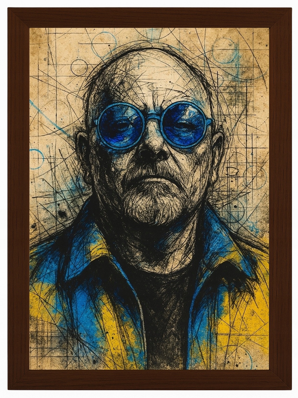 Plakát Rámeček Dřevo Grafika Portrét Skica Muž Kresba 70x100