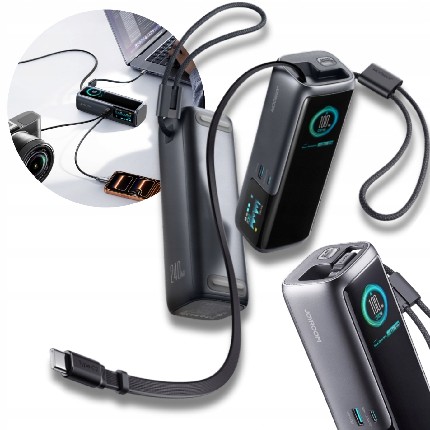Powerbanka 25000 mAh Výkon Až 240 W Usb-c Usb-a 2 Kabely Usb-c Se Systémem Ochrany