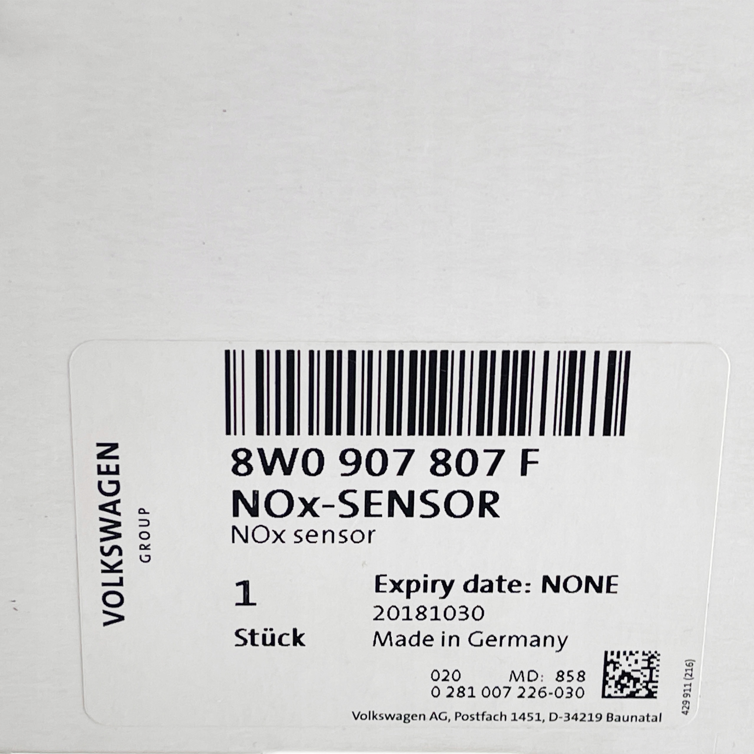 Sonda lambda NOX 8W0907807F Audi 2 0 A4 A5 TDI Part number 8W0907807F