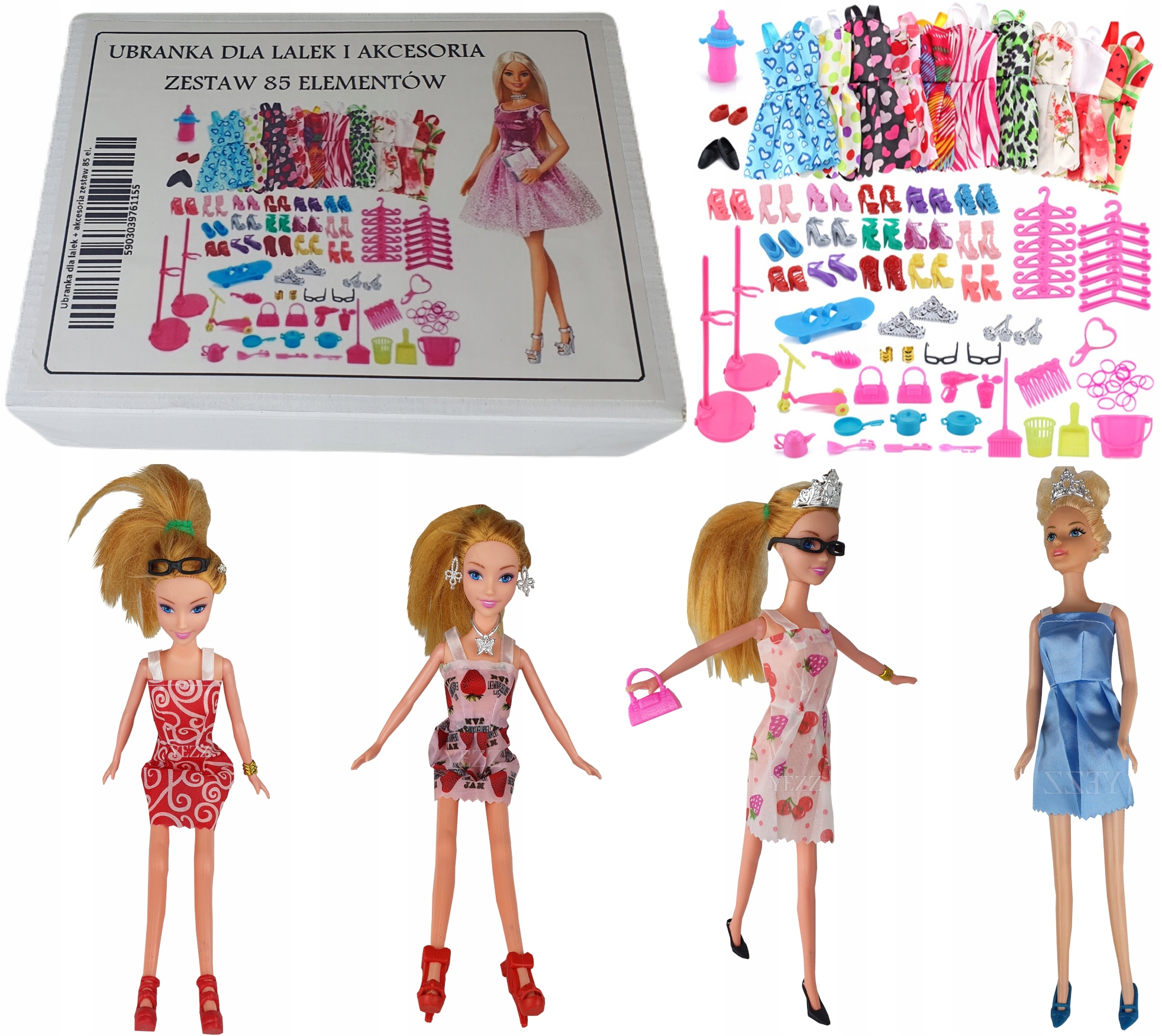 ZESTAW UBRANKA DLA LALEK I DODATKI AKCESORIA 85 EL