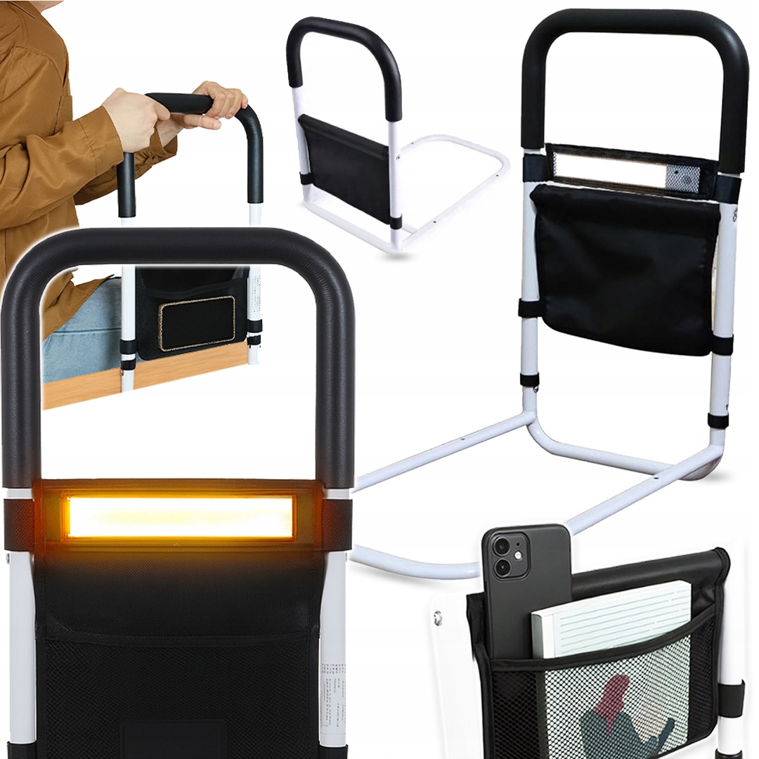 Barierka Zabezpieczająca Do Łóżka Dla Seniorów Uchwyt Poręcz Boczna +lampka