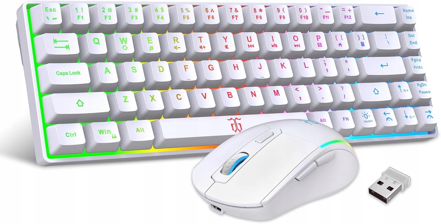 Biała klawiatura mechaniczna Snpurdiri 60% RGB 61 klawiszy Blue Switch