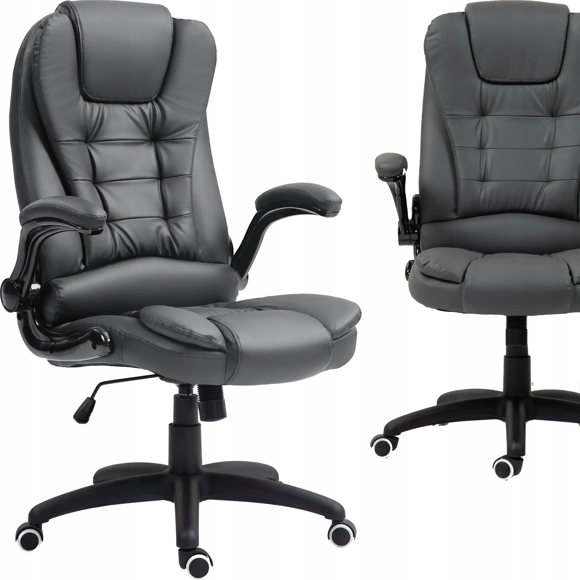 Fotel Biurowy Obrotowy Skóra Odchylany Składane Podłokietniki 120KG