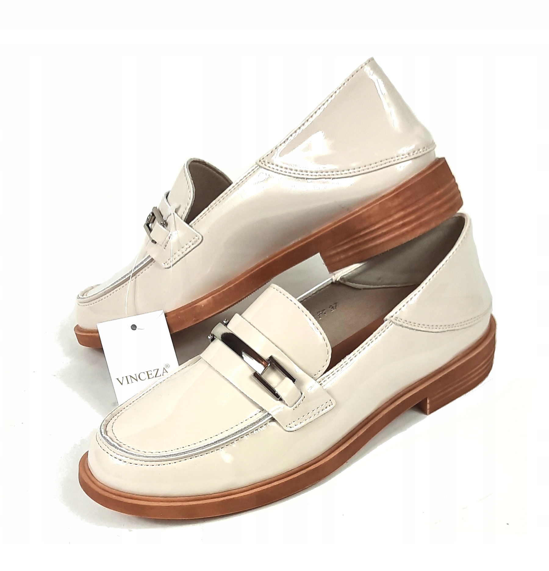 VINCEZA 58233 PÓŁBUTY MOKASYNY SKÓRZANE NA PŁASKIE BEŻOWE 38 Marka VINCEZA