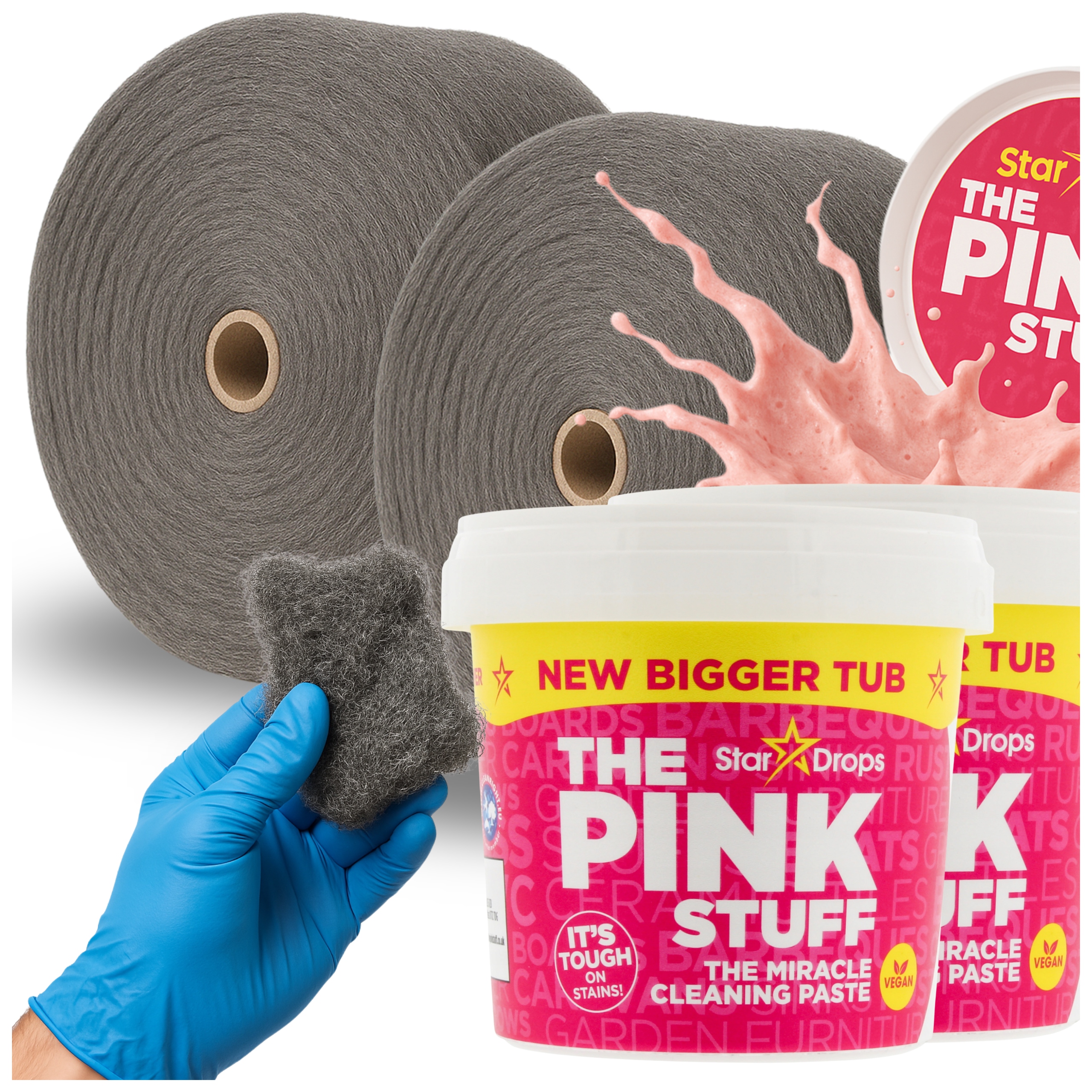 Levně Sada na čištění pasty 2x The Pink Stuff 850 g ocelová vlna 2 kg