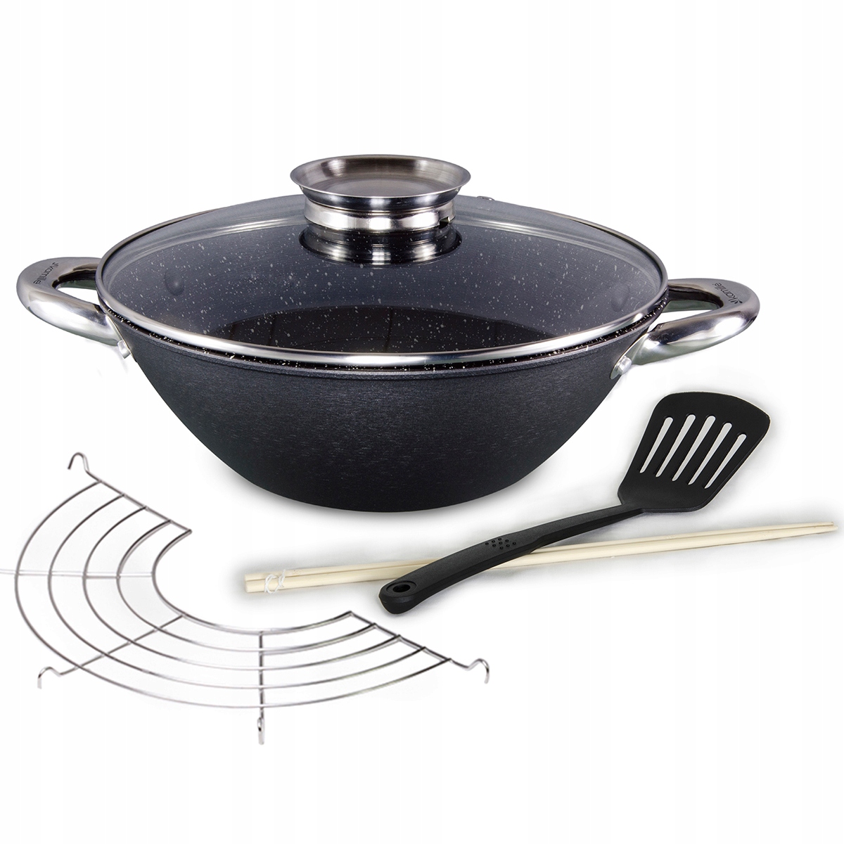 Wok Żeliwny Patelnia 32cm Pokrywa Indukcja Kamille