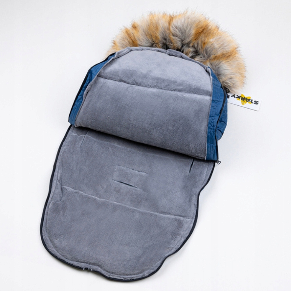 ŚPIWOREK NA ZIMĘ ŚPIWÓR OTULACZ NA SANKI DO WÓZKA FOTELIKA FUTRO +POKROWIEC Odcień granatowy