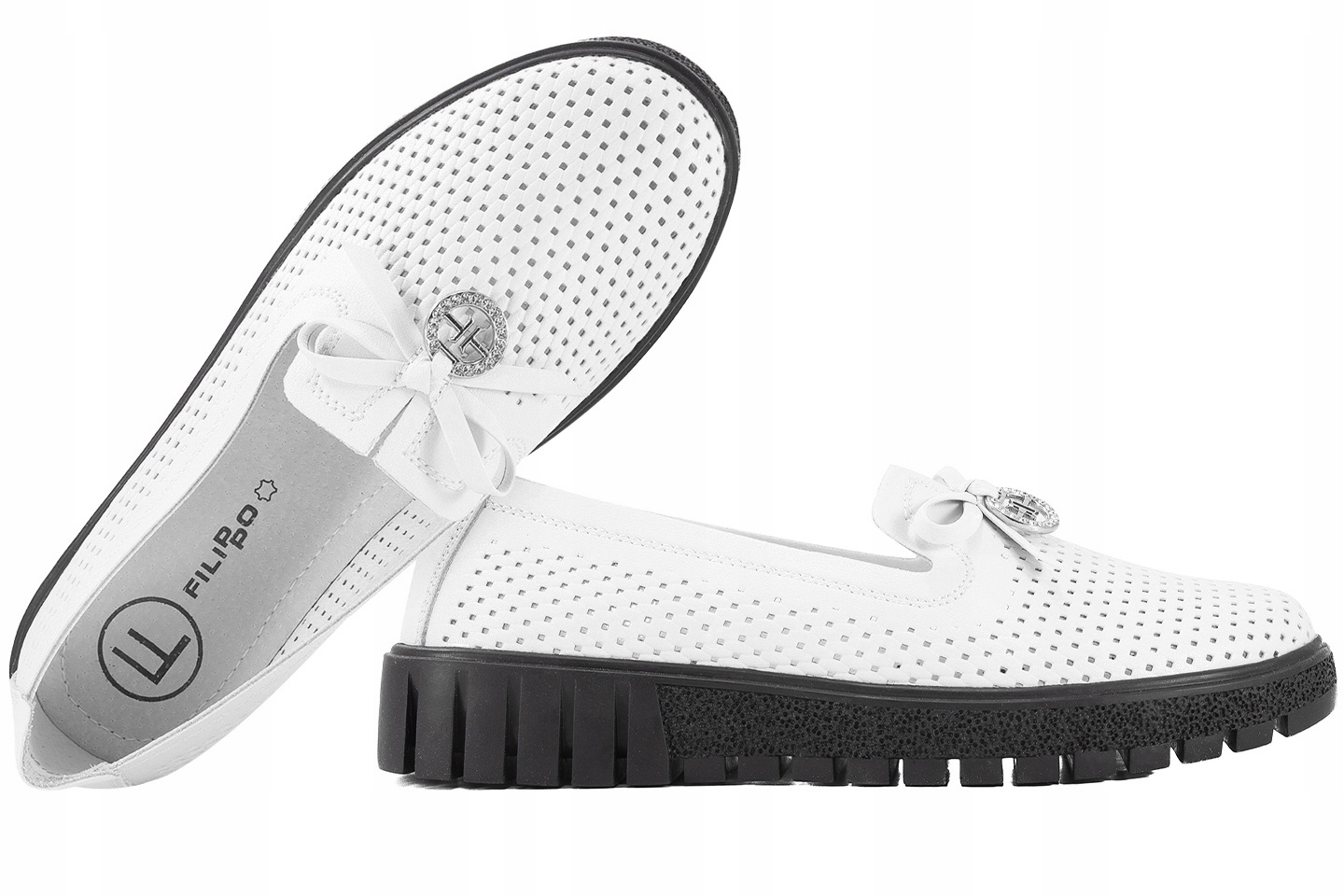 Filippo DP6057 Dámské Ažurové Polobotky Mokasíny Kůže bílá