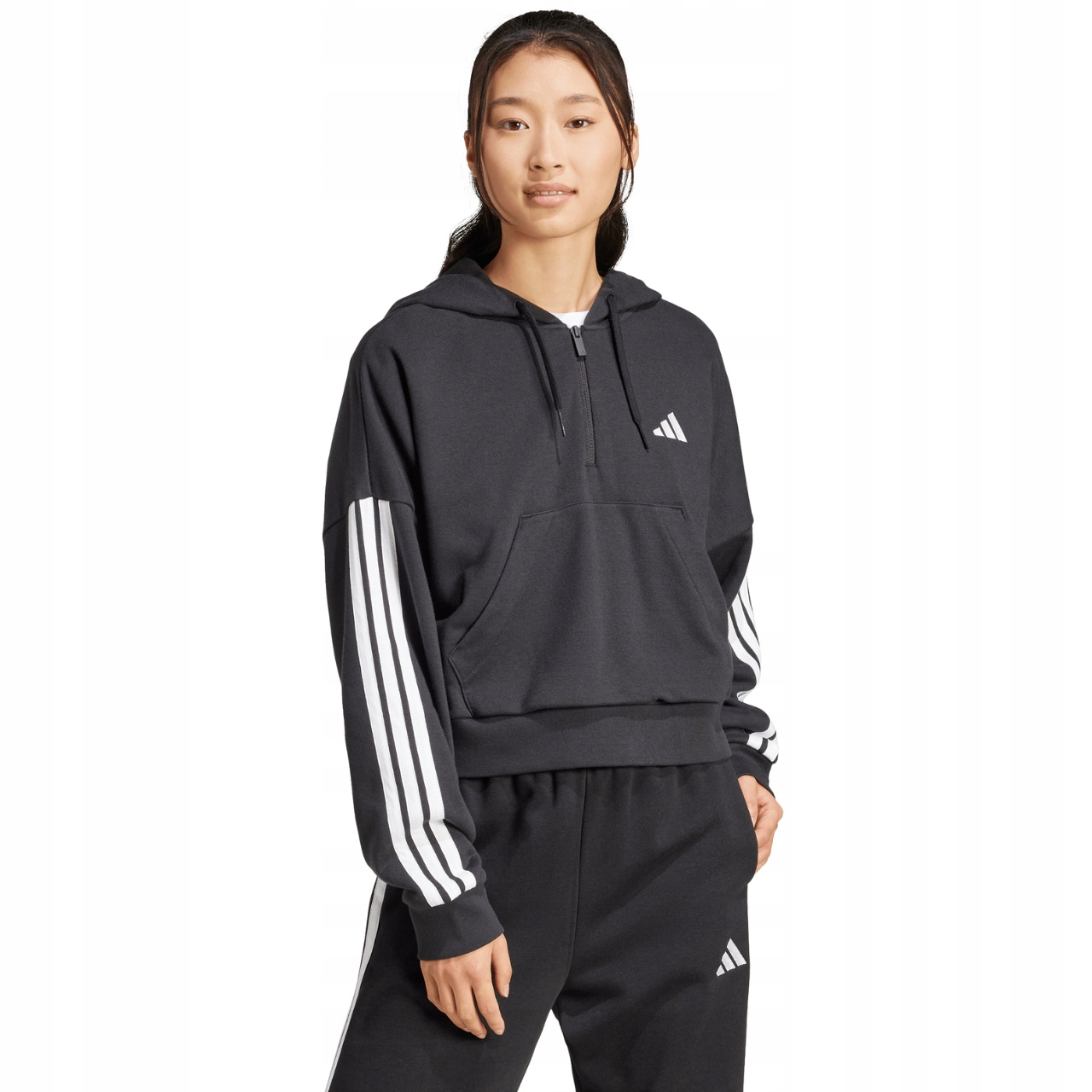Bluza damska adidas Essentials 3-Stripes French Terry Quarter-Zip Hoodie cz