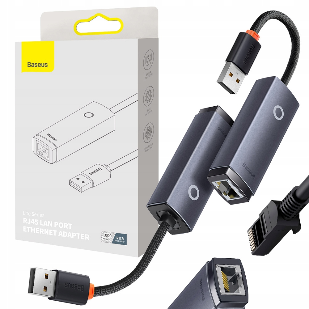 Baseus Adapter Karta Sieciowa Lan Usb RJ45 1GB 1000 Mbps Usb-a Ethernet