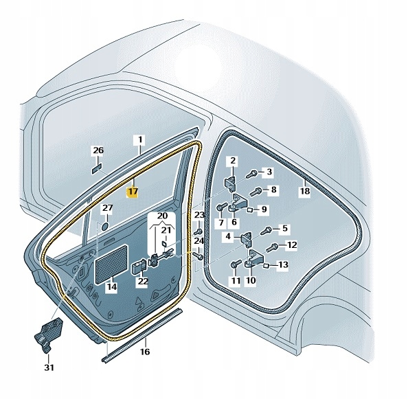 3G5839701B 5AP - Уплотнитель задней левой двери VW PASSAT B8 OE