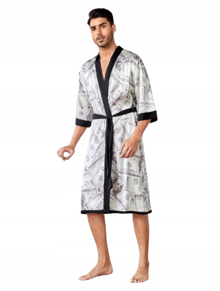 Vtipný Župan Milionáře Hedvábný Satén Župan Dolary Peníze XXL