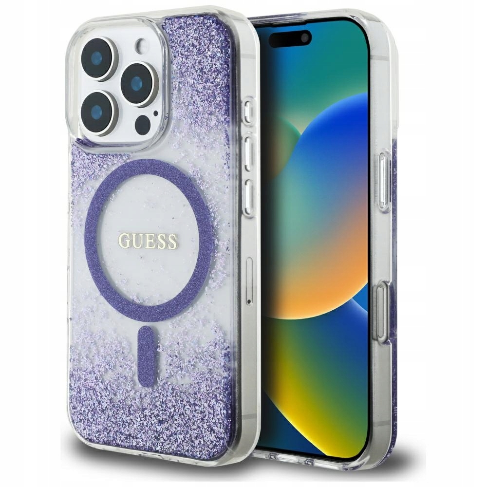 Pouzdro Guess Hc Resin Bottom Glitter pro iPhone 16 Pro Max MagSafe fialové