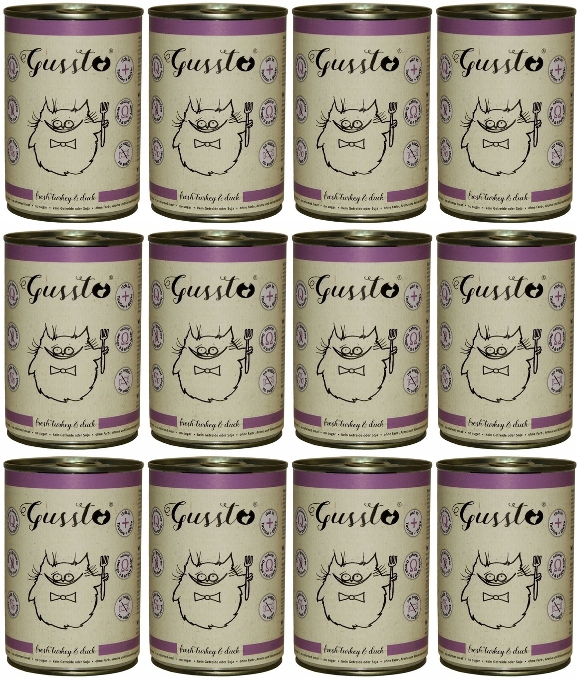 Levně Gussto krmivo pro kočky s čerstvým krůtím a kachním masem 12 x 400 g