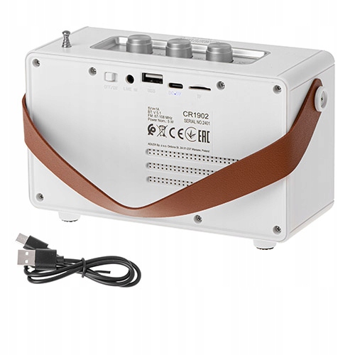 CR 1902 White Radio FM z Bluetooth - USB-C, TWS, AUX, SD