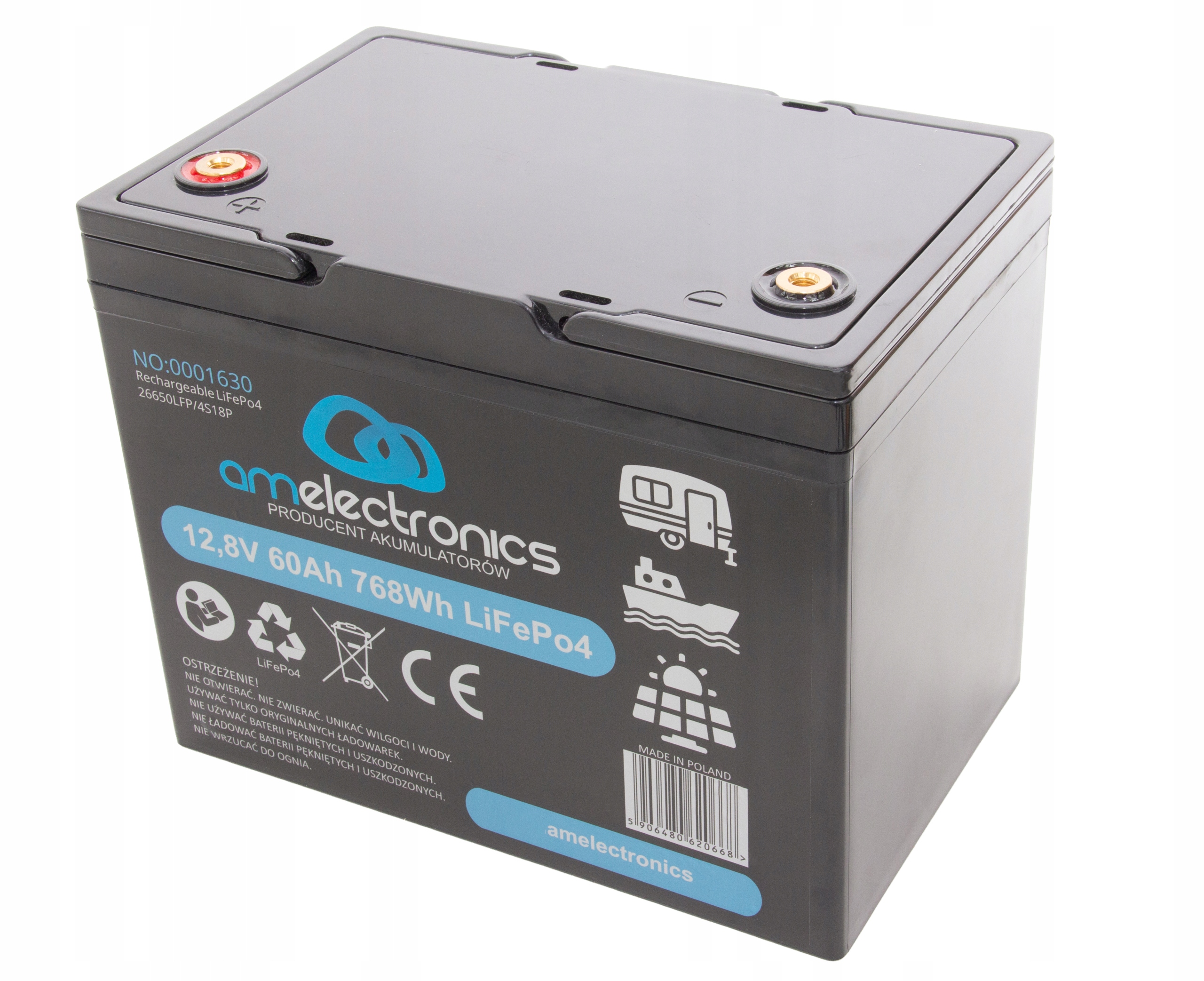 Akumulator 12,8V 60Ah 4S18P z uchwytem LiFePo4 (1630)