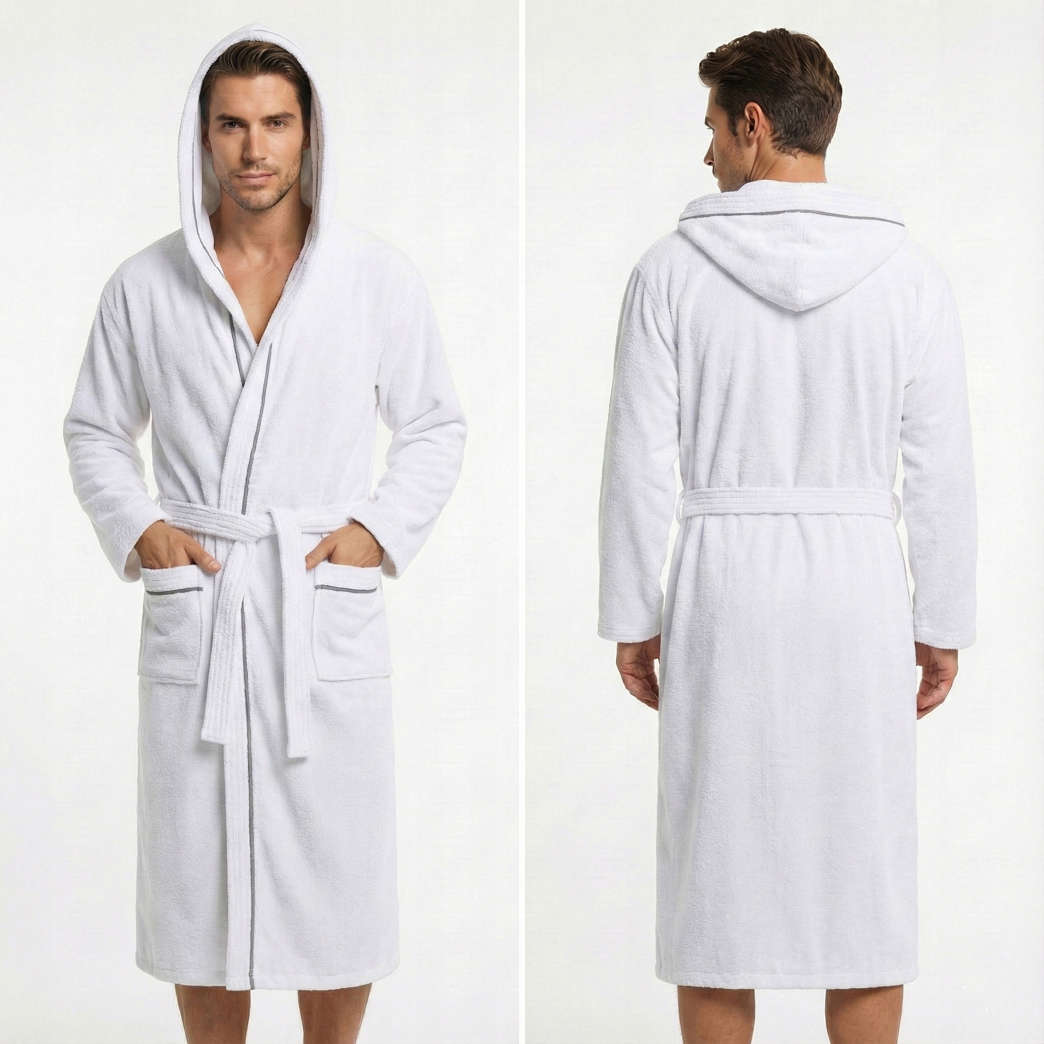 Pánský župan Tlustý 100% Bavlna Froté Kapuce Hugo Hotel Spa Bílá M