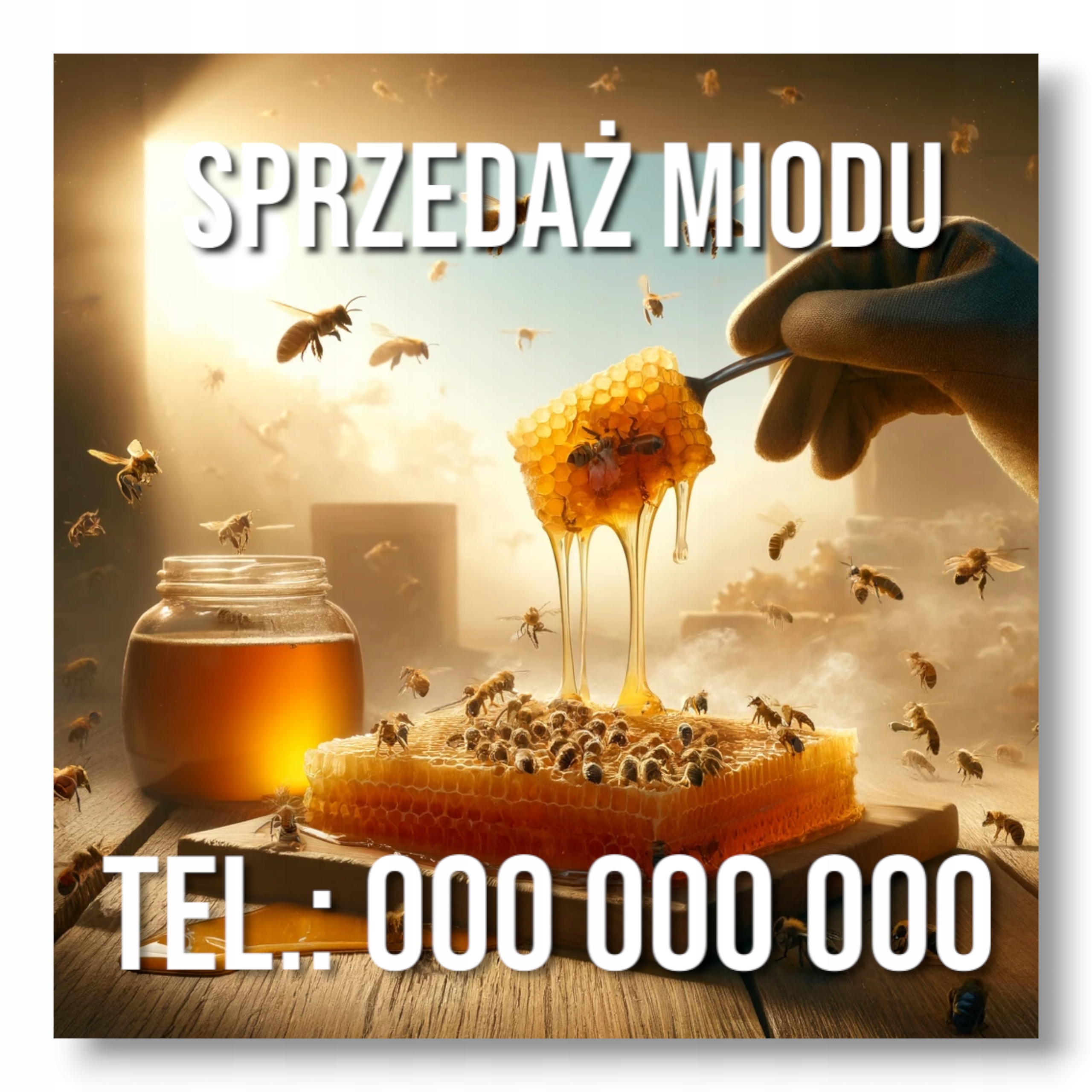 Trwały Baner Reklamowy Sprzedaż Miodu, miód 100x100cm Reklama, Plandeka