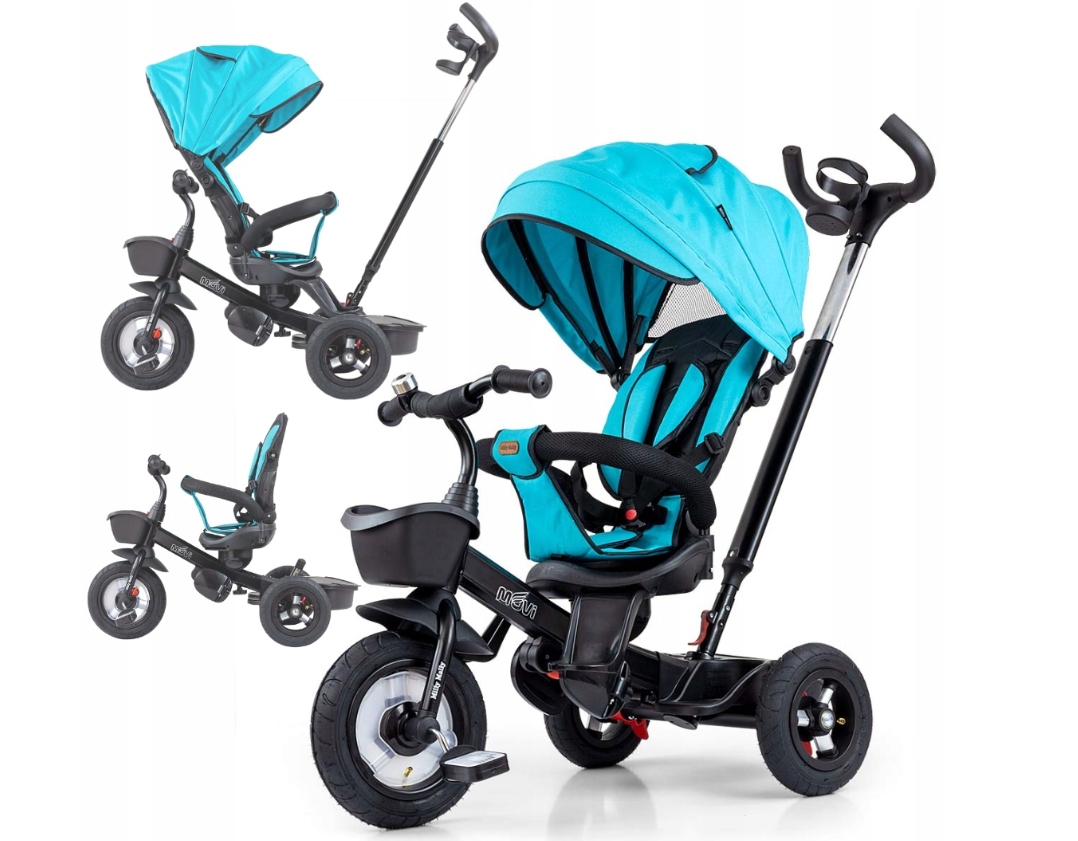 Rowerek Trójkołowy Movi Black-Mint stabilny bezpieczny 360 stopni siedzisko