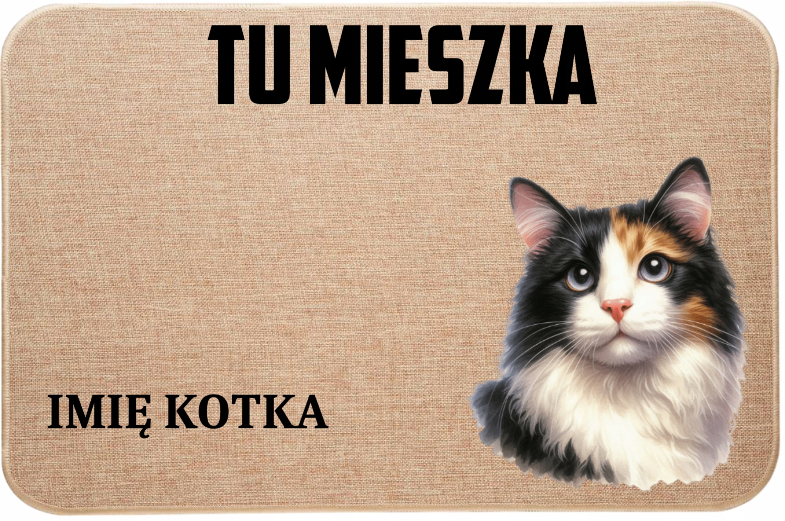 Ľanová Vstupná Rohožka S Mačiatkom Tu Žije Meno Prémiová Kvalita