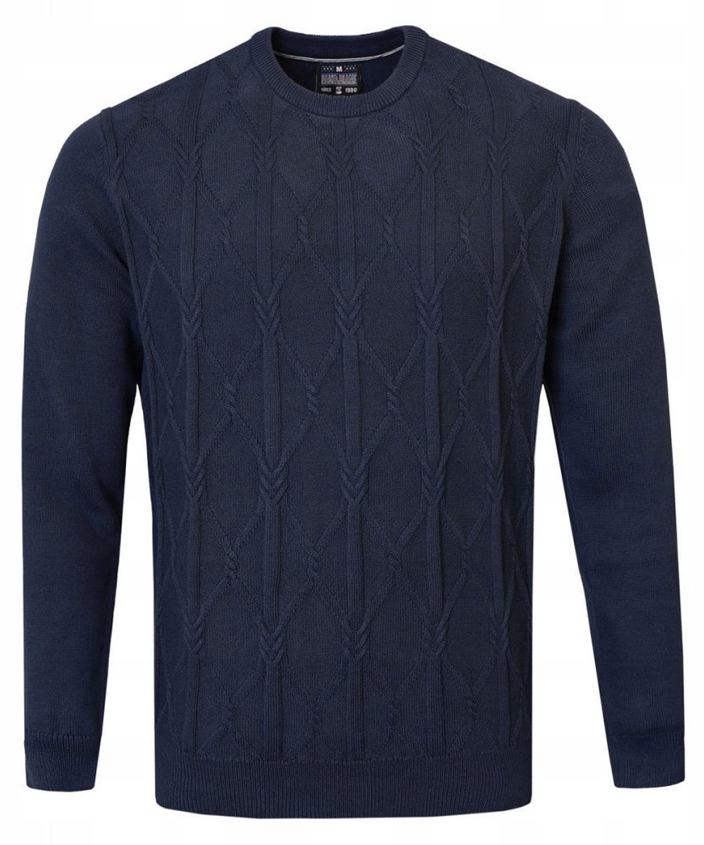 Bavlněný pánský svetr Pako Jeans copánkový úplet Námořnická Modrá XL