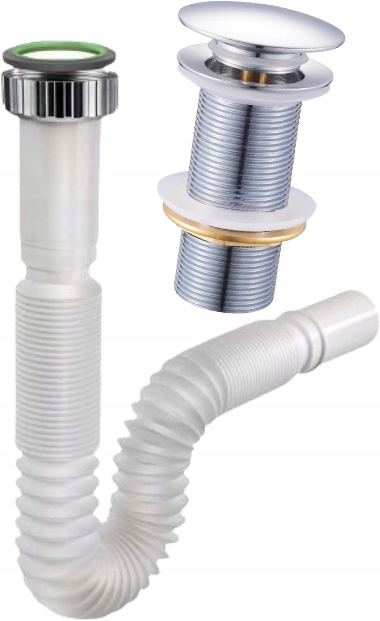 Zátka klik-klak Chrom pro umyvadlo na desku LONG+Sifon Elastický