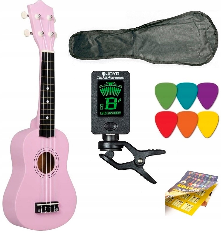 UKULELE SOPRANOWE +POKROWIEC+ KOSTKI+ TABELA + TUNER