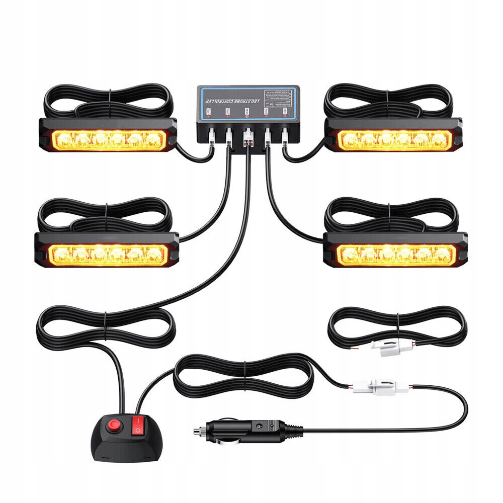 4x Stroboskopická Výstražná Světla Led Lampa Oranžová Pomoc Autopřepravník