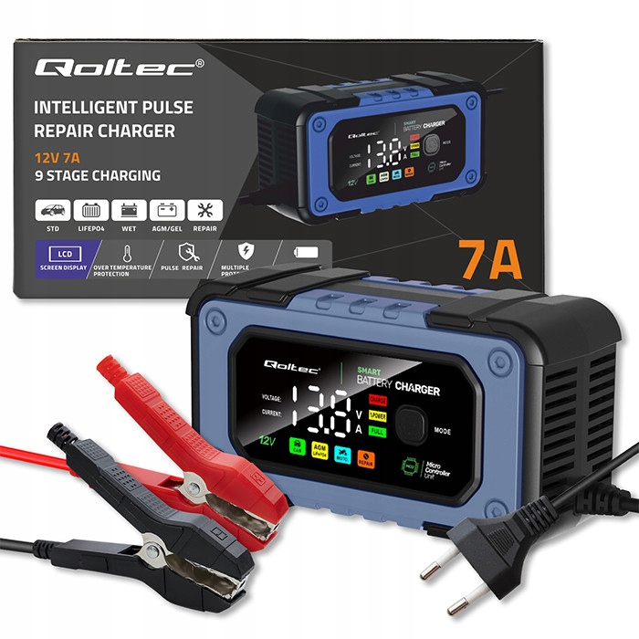 Qoltec Ładowarka Prostownik z funkcją naprawy 12V 7A Led 4 tryby Mocny