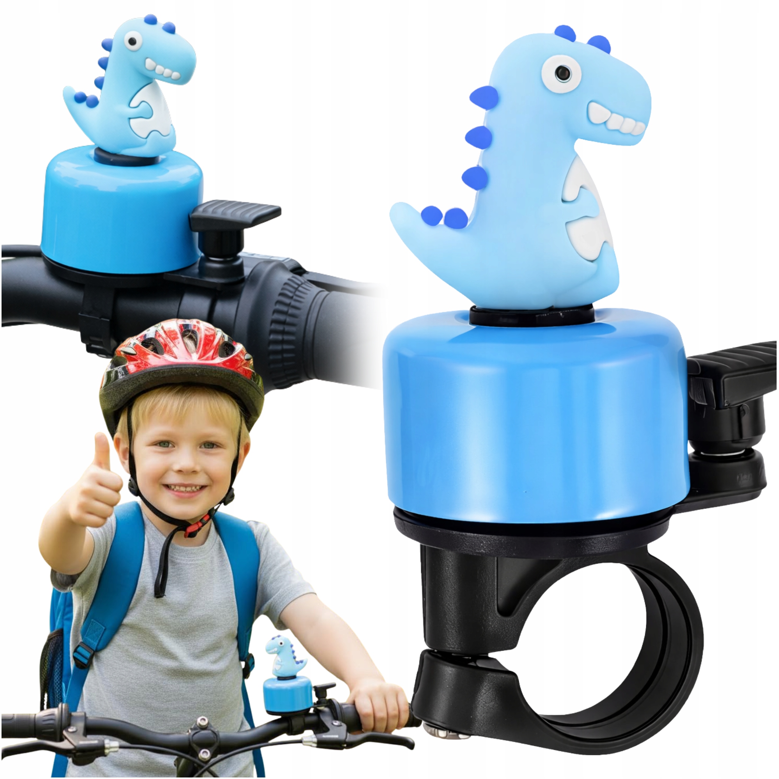 DZWONEK ROWEROWY DZIECIĘCY NA ROWER HULAJNOGĘ DLA DZIECI DINOZAUR NIEBIESKI