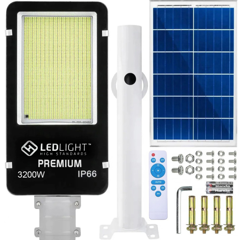 Solárna Lampa Na Stĺp, Výkonná, 3200 W, Pouličný Panel XXXL