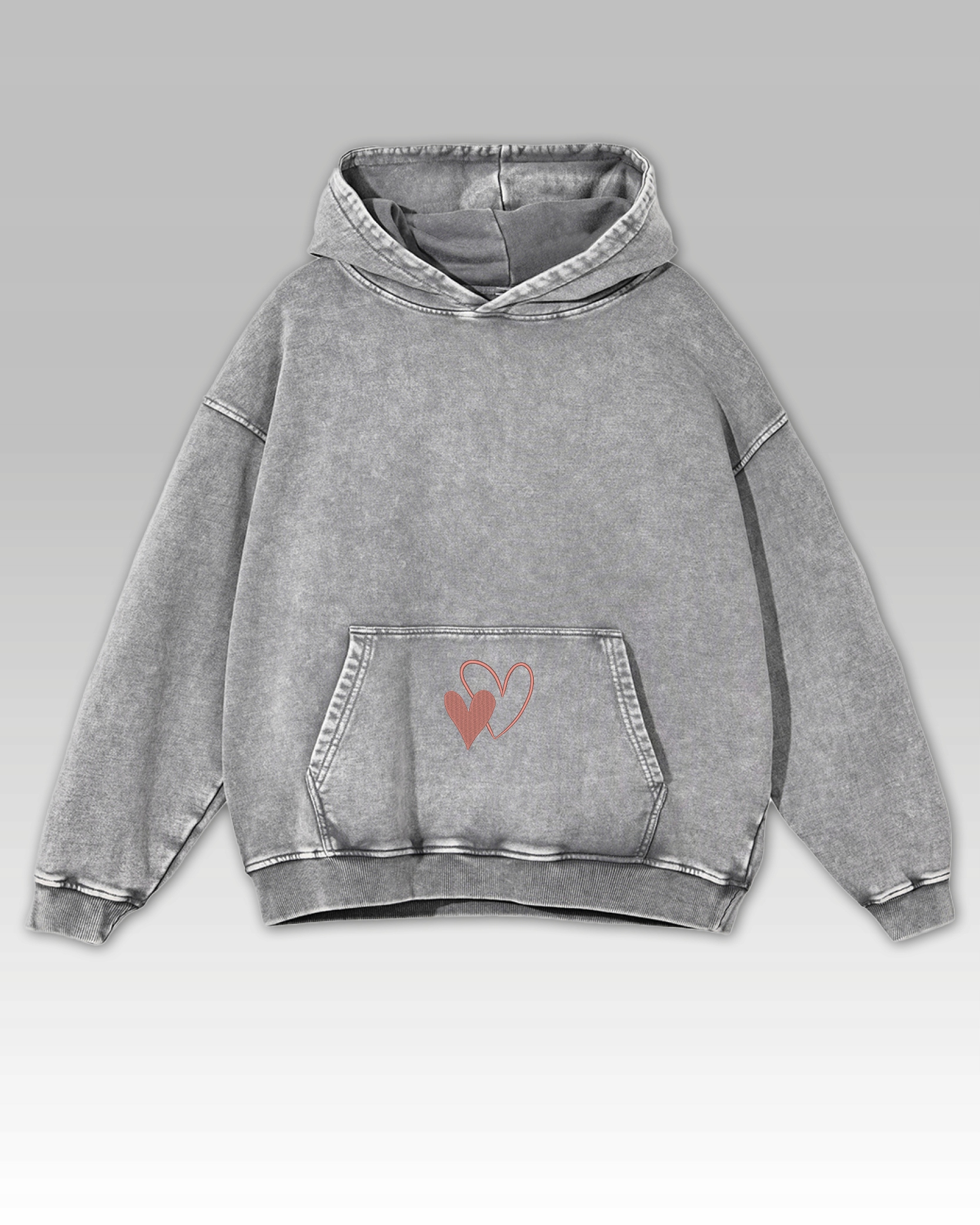 Mikina Výšivka s motivem srdcí Efekt praní Zamilovaní Valentýn Šedá L