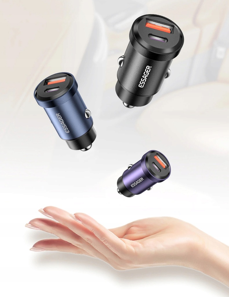 SZYBKA ŁADOWARKA SAMOCHODOWA 30W Typ-C PD 5A QC4.0 Kolor czarny