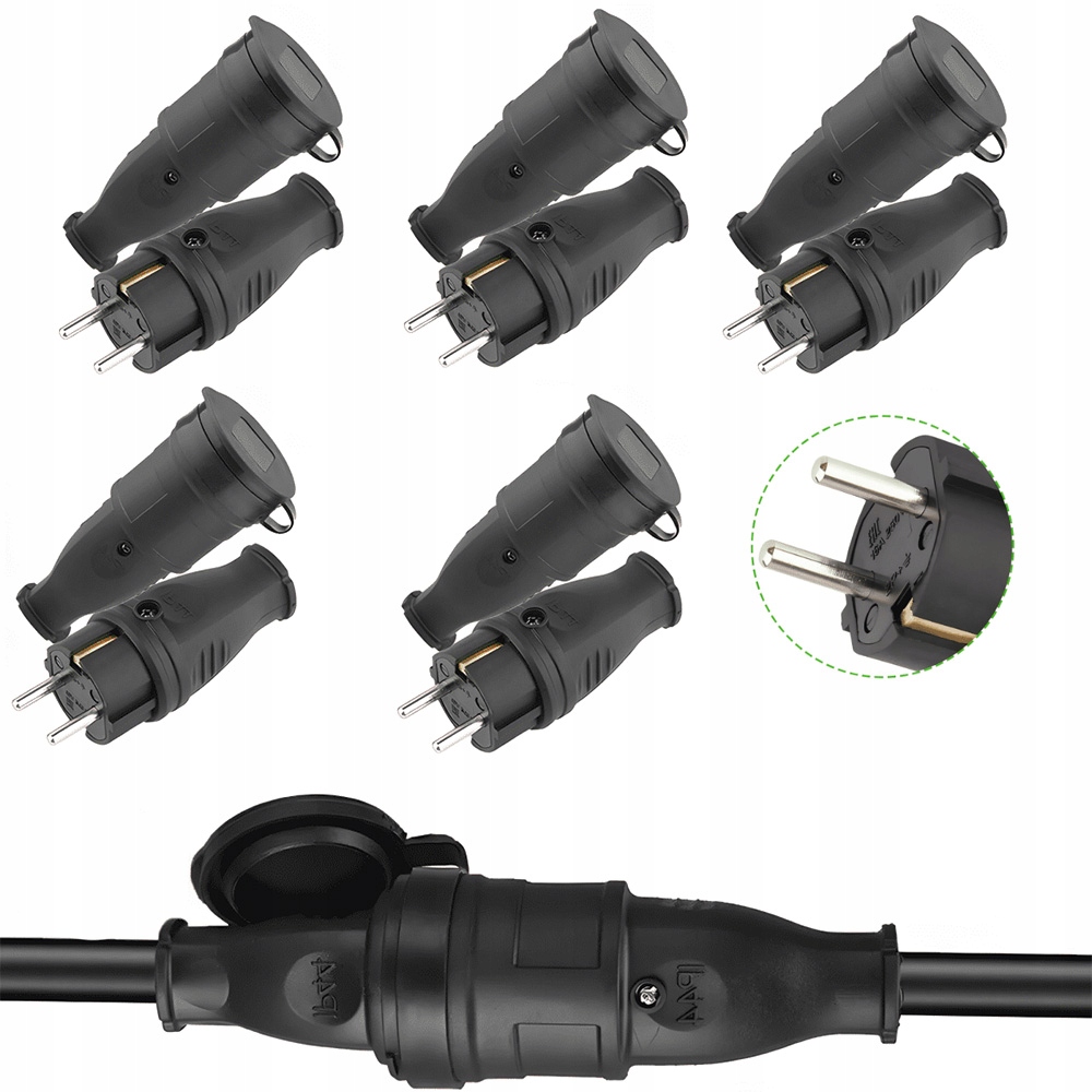 5 kusů Schuko konektor plný gumový IP44 ochranná zástrčka 230V 16A konektor