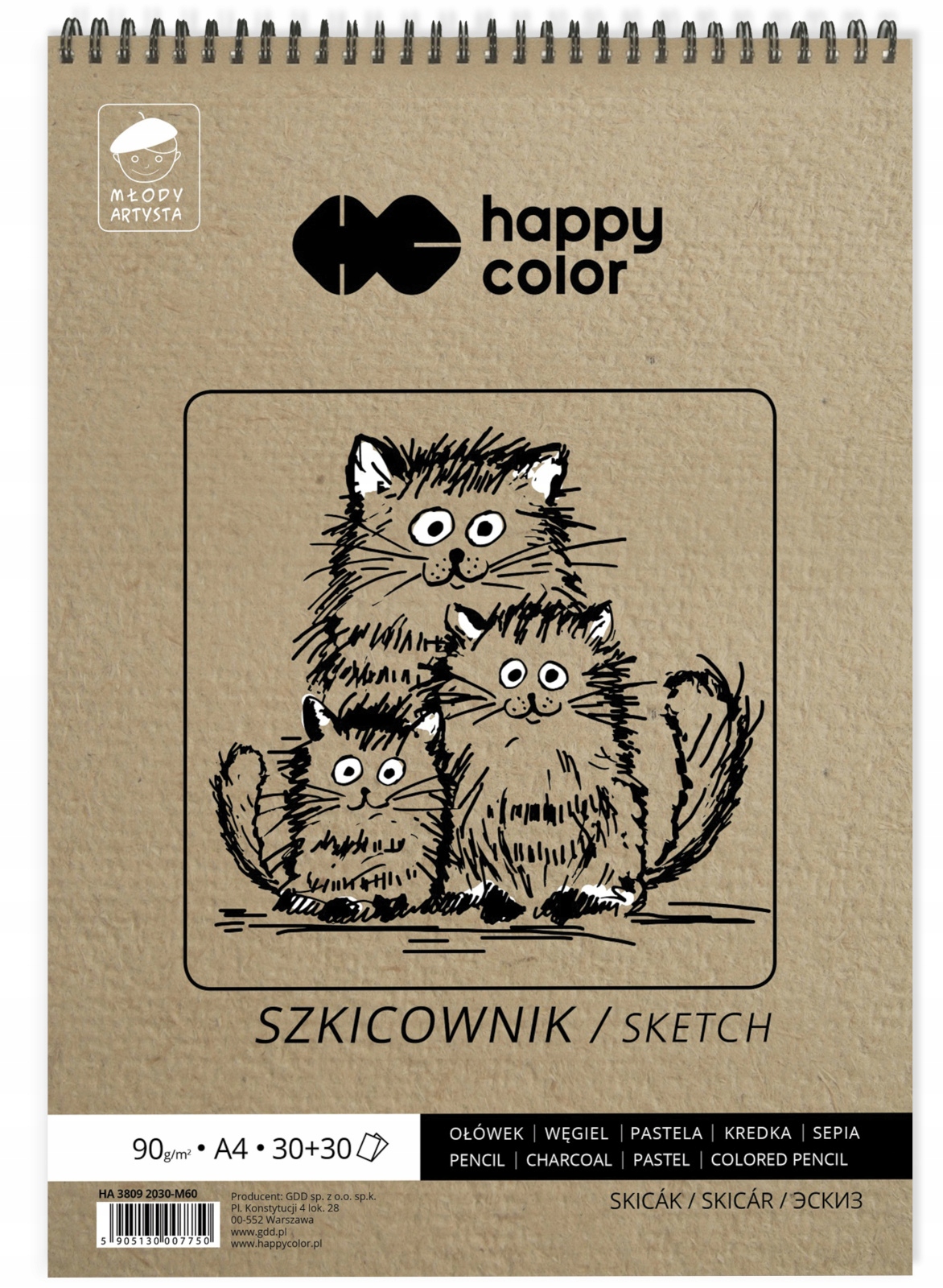

Blok szkicownik na spirali Happy Color A4 60 ark.
