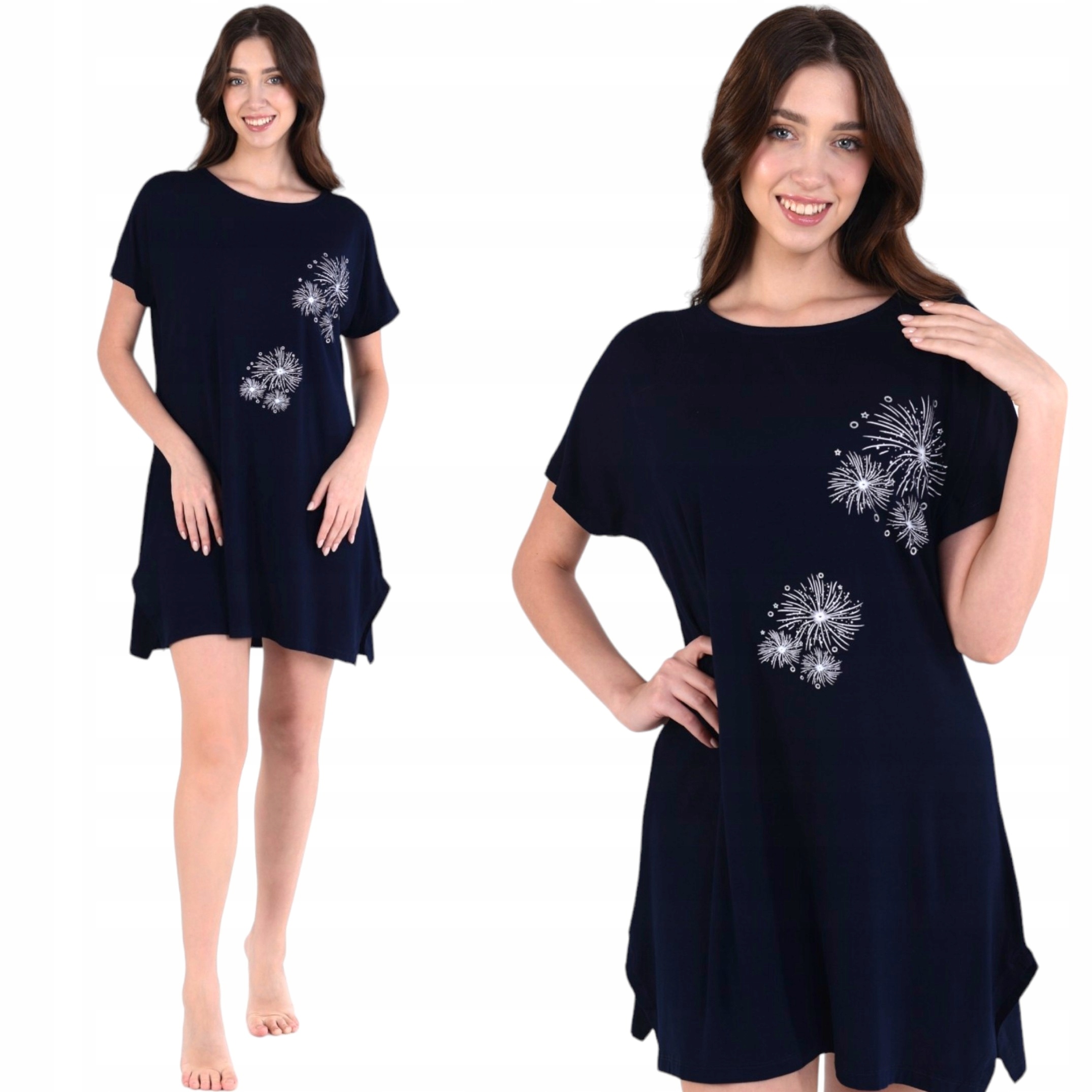 Piżama damska koszula nocna z krótkim rękawem przed kolano granatowa M